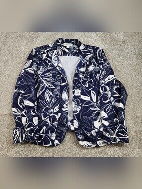 Coldwater Creek Women’s Petite Large Blue Floral Open Front Jacket Blazer
